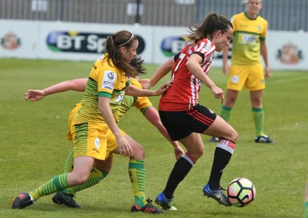 Sunderland Ladies (red/white) take control against Yeovil Ladies at Mariners Park today. Picture by Kevin Brady