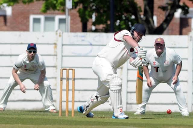 Dawdon batsman Jamie Greenwood defends against Hylton on Saturday. Picture by Stu Norton.