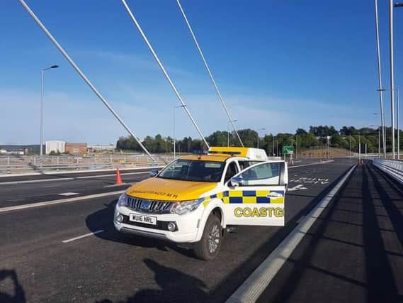 The Sunderland Coastguard Rescue Team's vehicle on the Northern Spire bridge during the call out.