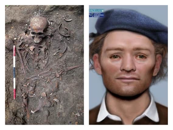 Remains of 17th century Scottish prisoners of war were discovered during building work at Durham University. Digital technology has revealed what one of them looked like. Pic: Richard Annis/Durham University/PA Wire.