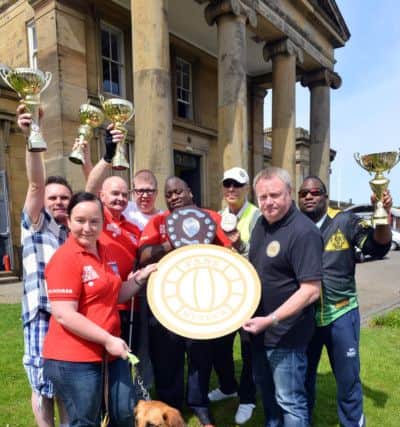 National championship winners, Sunderland Spinners partially sighted bowls team with Fans Museum Michael Ganley