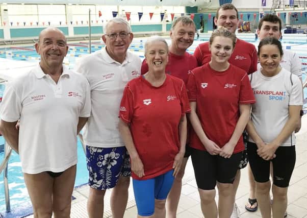 City of Sunderland Masters swimmers at the Yorkshire Gala (left to right): Norman Stephenson, Barry Robinson, Lindy Woodrow, Graeme Shutt, Imogen Fife, Mark Robinson, Louise McLellan, Gareth Orr