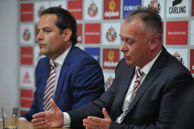 Stewart Donald (right) and Charlie Methven at the Stadium of Light yesterday.