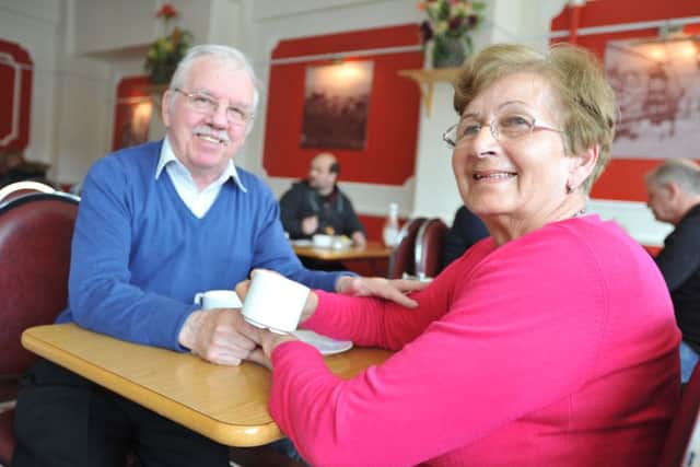 Customers Harry Hickey and Pam Clinch at Louis Cafe, Park Lane, Sunderland.